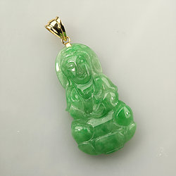 Carved Jade Buda Pendant with 14K Gold