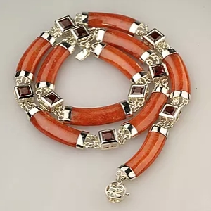 NL286 Red Jade Necklace Sterling Silver