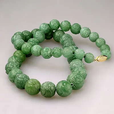 Jadeite Jade Bead Necklace with Carved Jade Pendant in 14k Setting - Ruby  Lane